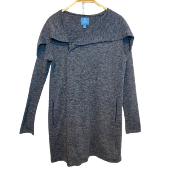 SimplyVera Vera Wang Simply Breathe Heather Gray Zip Up Cape Collar Knit Sweater - Picture 1 of 10